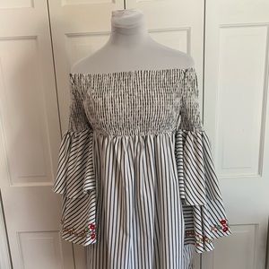 Off the shoulder, striped dress bell sleeves size Medium